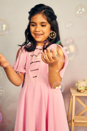 Pink Solid Flared Dress, Pink, image 4